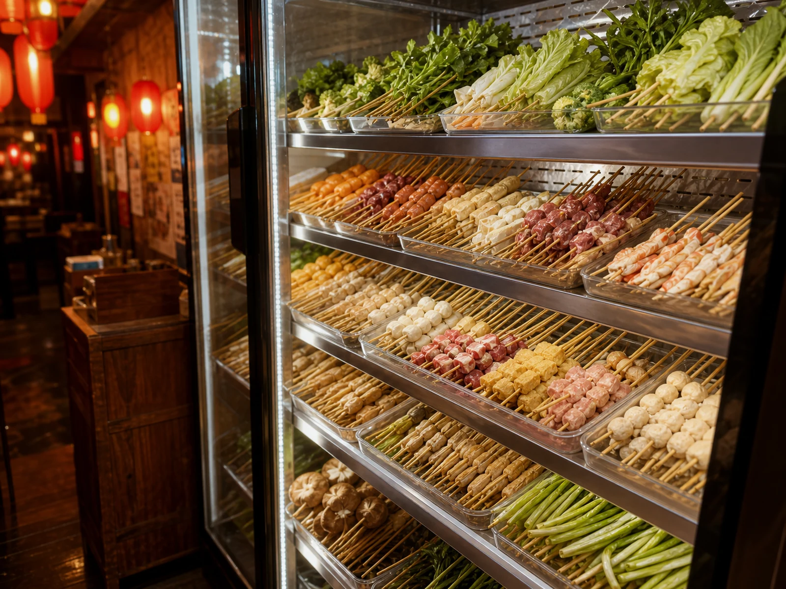Frigo libre-service rempli de brochettes