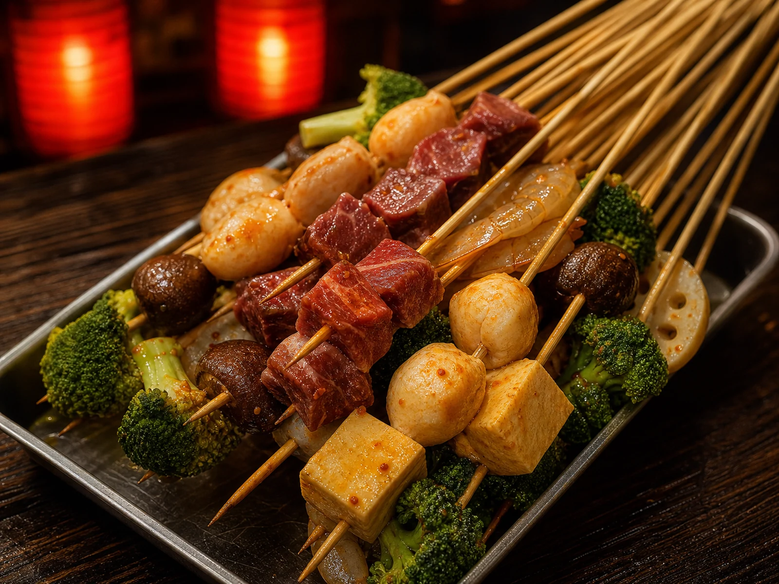 Brochettes fraîches prêtes à tremper