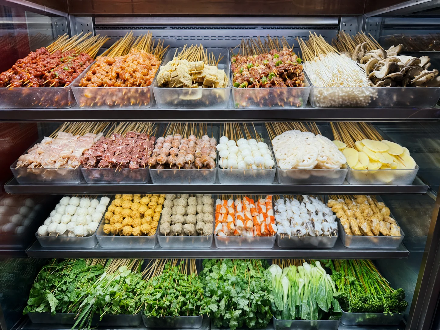 Brochettes colorées prêtes en libre-service